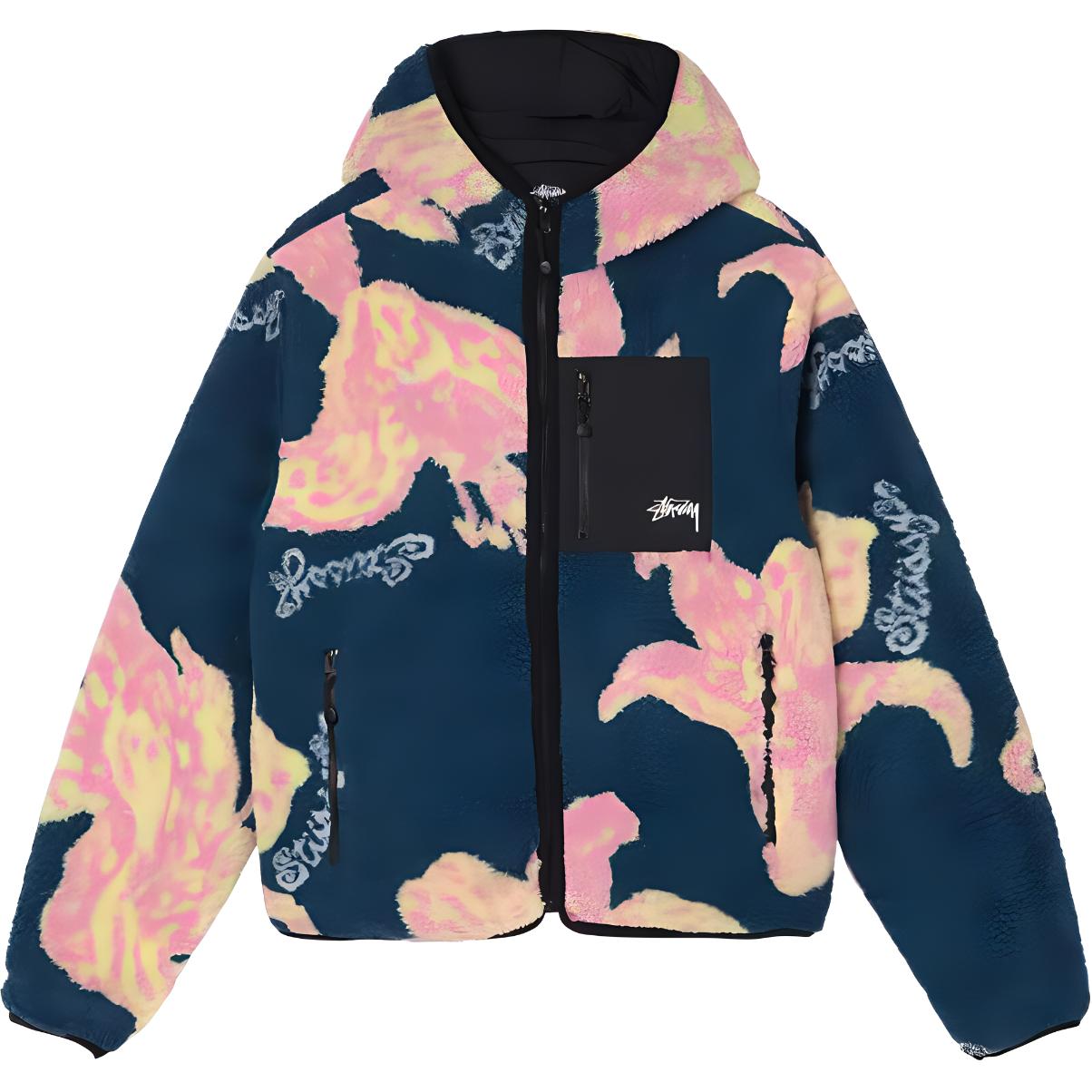 Order Stüssy Stussy Floral Sherpa Fleece Hood Jacket Winter Unisex Vintage Style. 118482