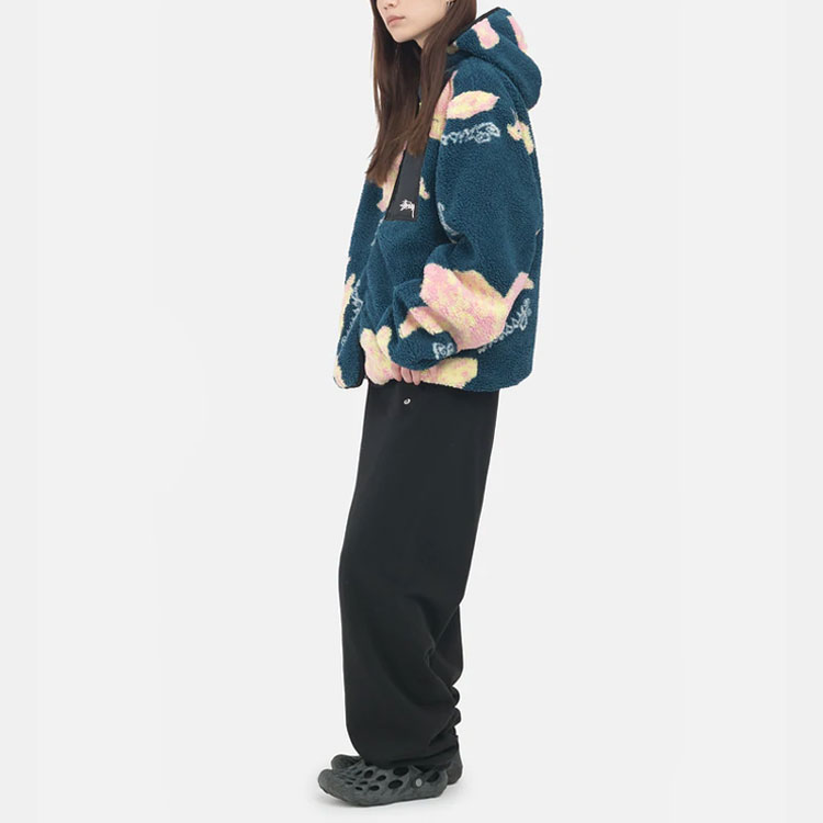 Cheap Stüssy Stussy Floral Sherpa Fleece Hood Jacket Winter Unisex Vintage Style. 118482