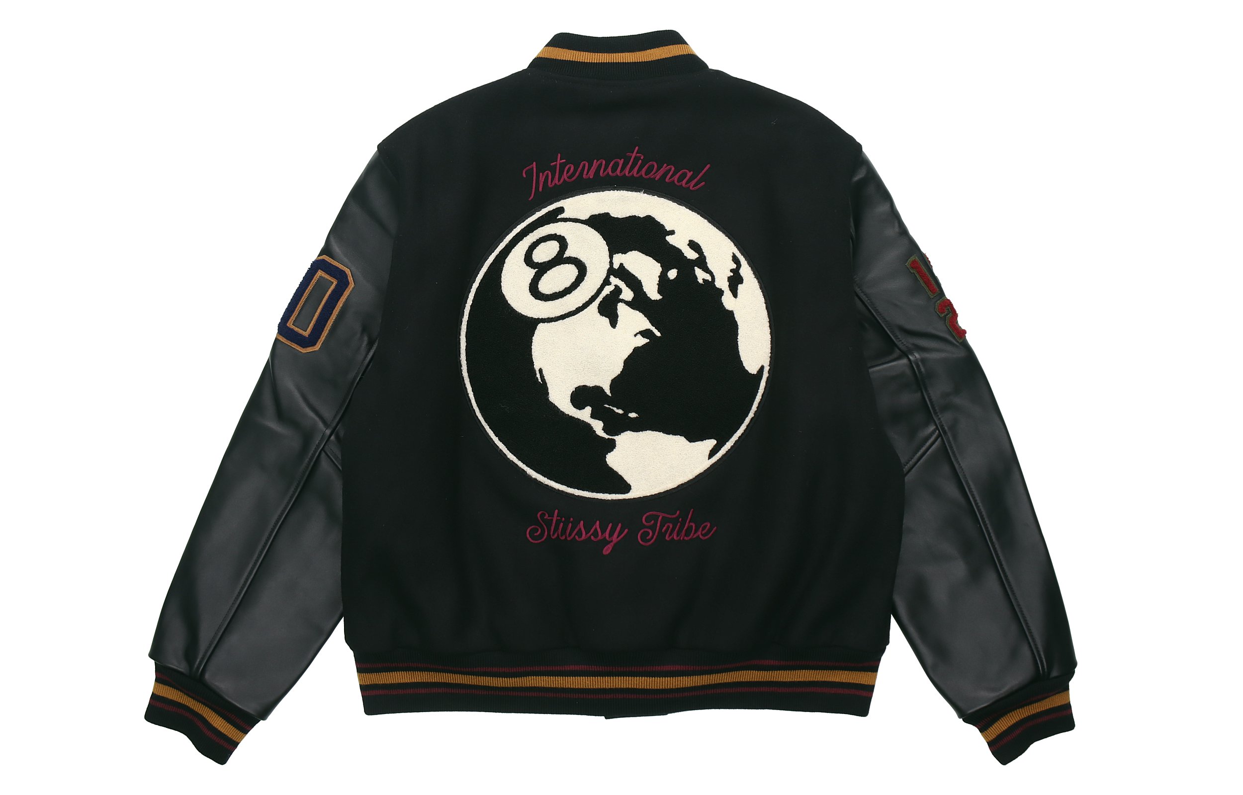 Stüssy Stussy FW20 40th Anniversary Black 8 Ball Varsity Jacket Retro Style Black Mens. 315167