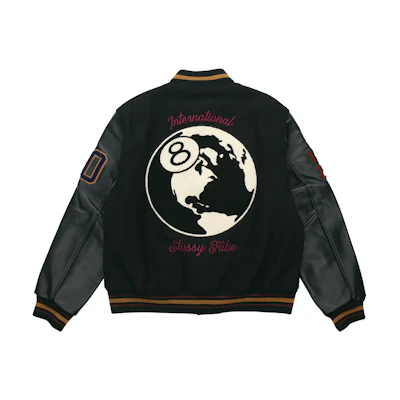 Stüssy Stussy FW20 40th Anniversary Black 8 Ball Varsity Jacket Retro Style Black Mens. 315167