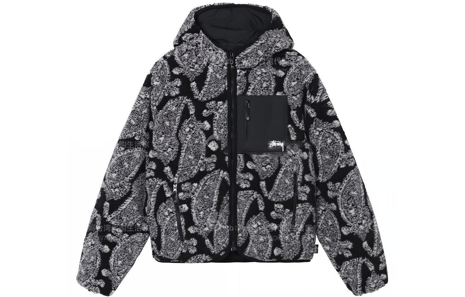 Stüssy Stussy FW21 Paisley Fleece Logo Retro Hoodie Jacket Unisex Black. 118452