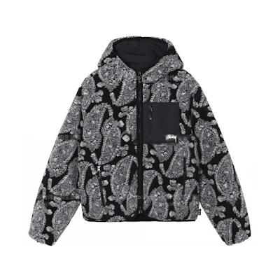 Stüssy Stussy FW21 Paisley Fleece Logo Retro Hoodie Jacket Unisex Black. 118452