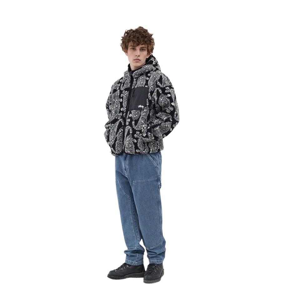 Stüssy Stussy FW21 Paisley Fleece Logo Retro Hoodie Jacket Unisex Black. 118452 圖 3
