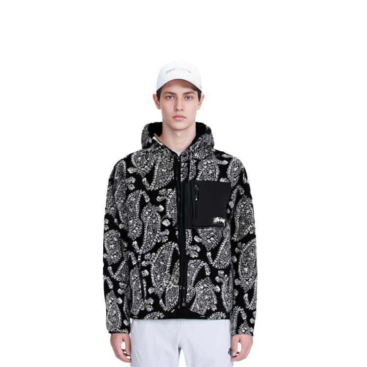 Stüssy Stussy FW21 Paisley Fleece Logo Retro Hoodie Jacket Unisex Black. 118452 圖 4
