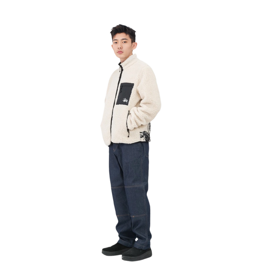 Shop Stüssy Stussy FW21 Venus Jacquard Sherpa Jacket Cream Unisex Retro Fleece Fall Edition 118437F