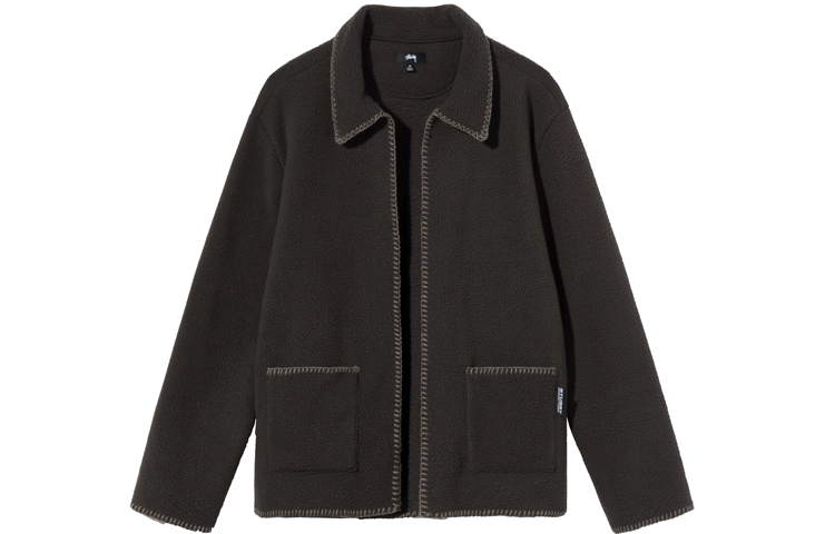 Stüssy Stussy FW21 Woodsy Blanket Stitch Fleece Jacket Black Unisex Retro Casual Style 218128