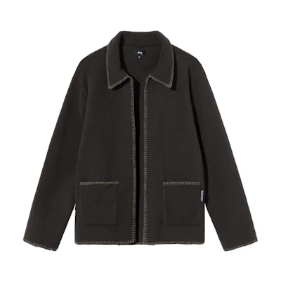 Stüssy Stussy FW21 Woodsy Blanket Stitch Fleece Jacket Black Unisex Retro Casual Style 218128