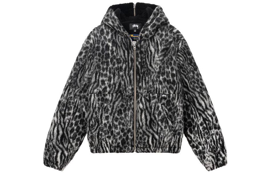 Stüssy Stussy FW22  Black Leopard Jacquard Workwear Vintage Hoodie Jacket. 115679