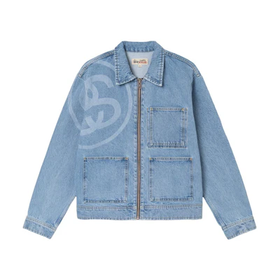 Stüssy Stussy FW22 Solid Color Zip-Up Denim Jacket Retro Style. 115675