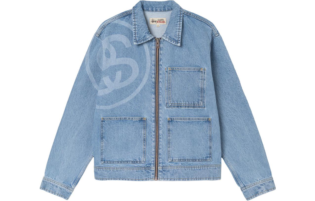 Stüssy Stussy FW22  Solid Color Zip-Up Denim Jacket Retro Style. 115675 圖 7