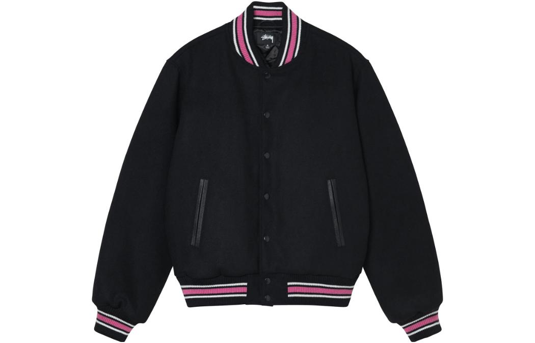Stüssy Stussy FW22 Embroidered Graffiti Ribbed Baseball Jacket Unisex Black. 115665