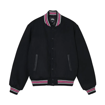 Stüssy Stussy FW22 Embroidered Graffiti Ribbed Baseball Jacket Unisex Black. 115665
