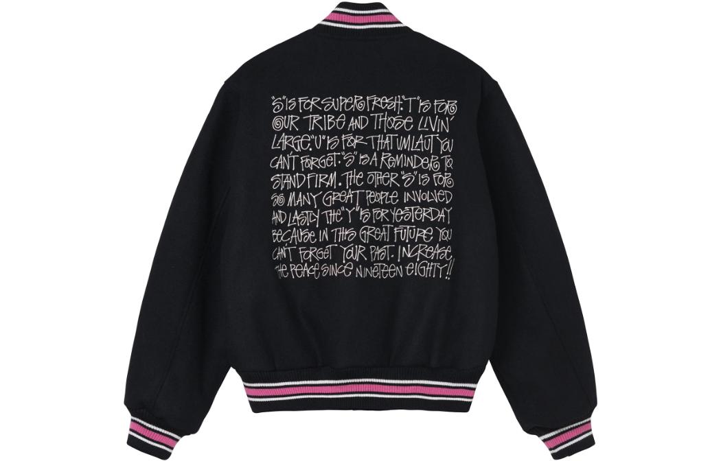 Stüssy Stussy FW22 Embroidered Graffiti Ribbed Baseball Jacket Unisex Black. 115665 圖 2