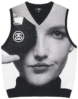 Stüssy Stussy FW22 Face Photo Knit V-Neck Vest Unisex Retro Black Sweater. 117155 Stüssy Stussy FW22 Face Photo Knit V-Neck Vest Unisex Retro Black Sweater. 117155