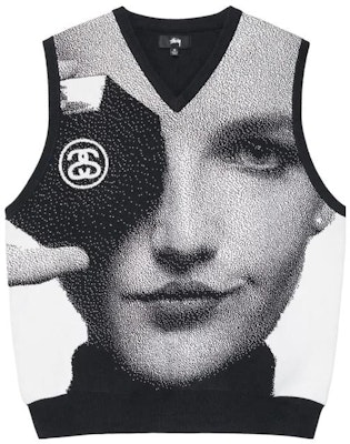 ステューシー FW22 フェイスフォト Vネック ニットベスト ユニセックス レトロブラック. 117155 Order ステューシー FW22 フェイスフォト Vネック ニットベスト ユニセックス レトロブラック. 117155