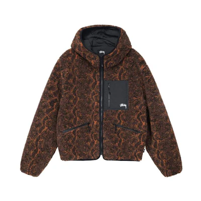 Stüssy Stussy FW22 Snake Jacquard Reversible Sherpa Jacket Retro Hooded Coat. 118504