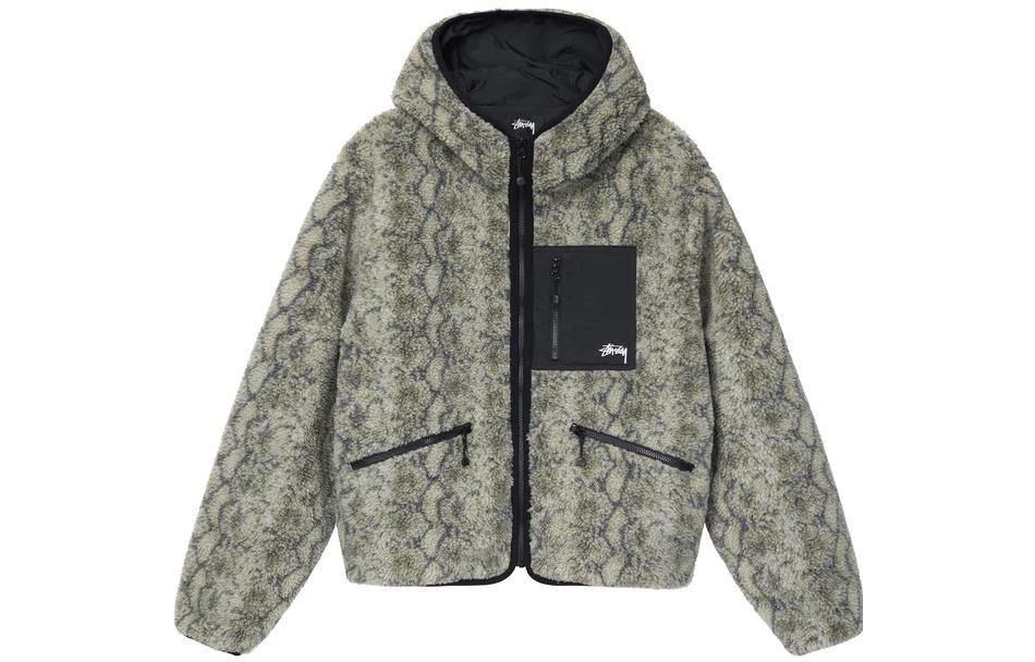 Order Stüssy Stussy FW22 Snake Jacquard Reversible Sherpa Jacket  Retro Hooded Coat. 118504
