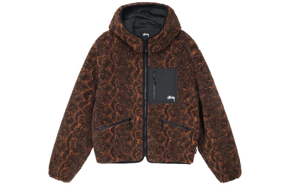 Sizing Stüssy Stussy FW22 Snake Jacquard Reversible Sherpa Jacket  Retro Hooded Coat. 118504