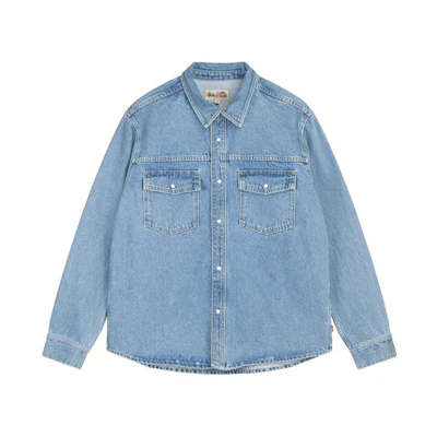 Stüssy Stussy FW22 Solid Color Denim Long Sleeve Vintage Shirt for Men 1110265
