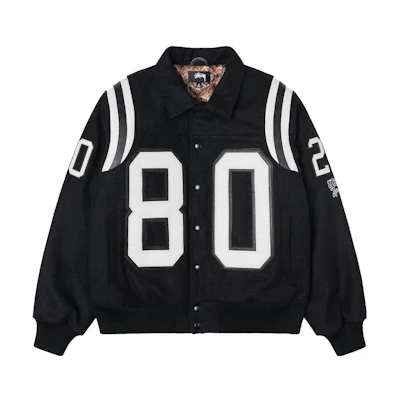 Stüssy Stussy FW23 80 Wool Varsity Jacket Black Retro Unisex Snake Pattern Lining 115713