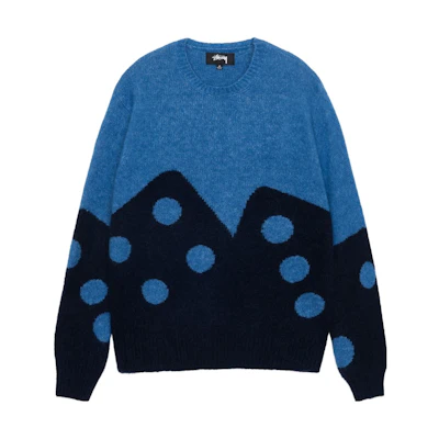 Stüssy Stussy FW23 Dice Fuzzy Crew Colorblock Mohair Knit Retro Sweater Unisex 117208