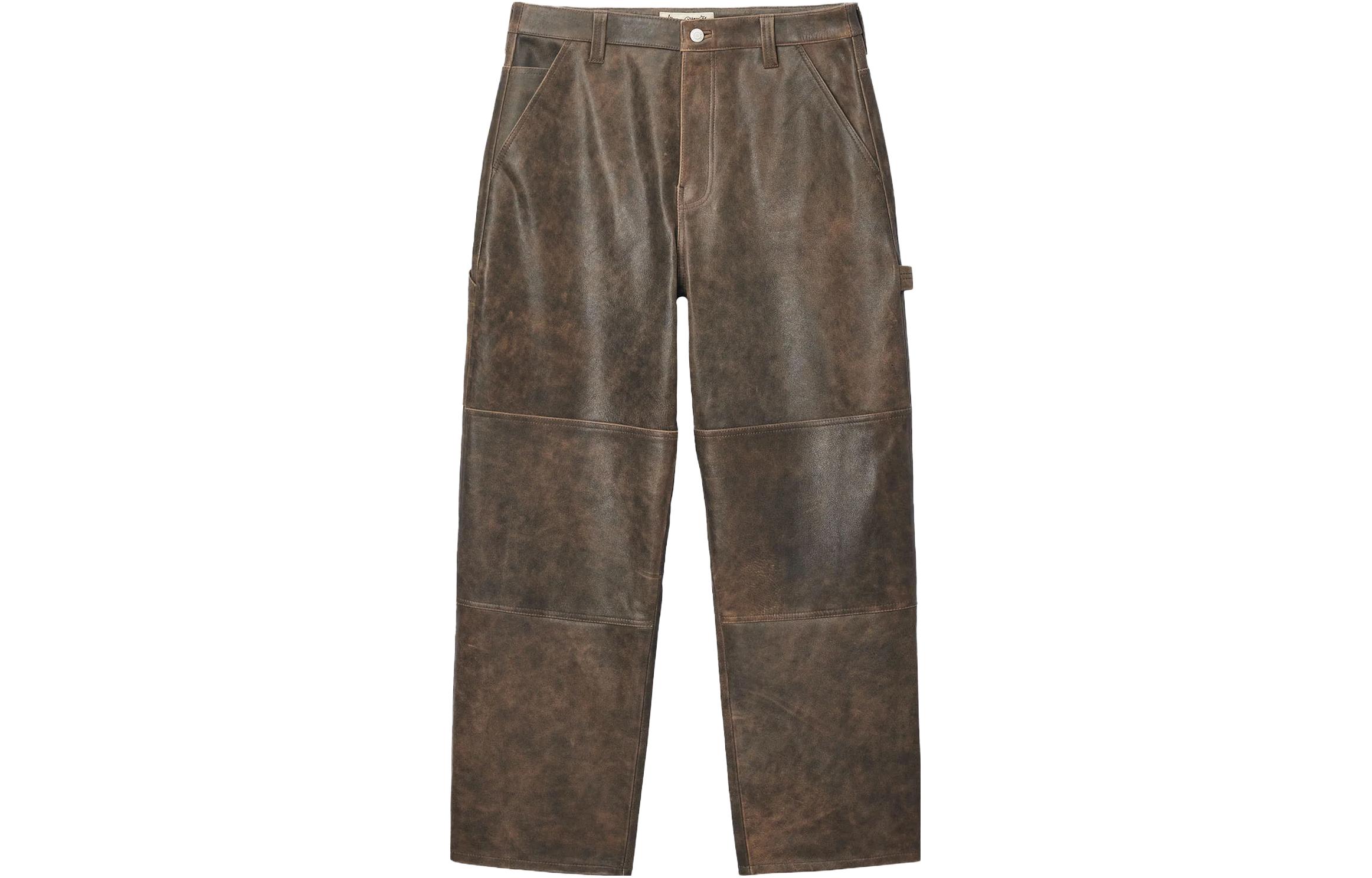 Stüssy Stussy FW23 Distressed Leather Work Pants Brown - Unisex Vintage Style. 116643