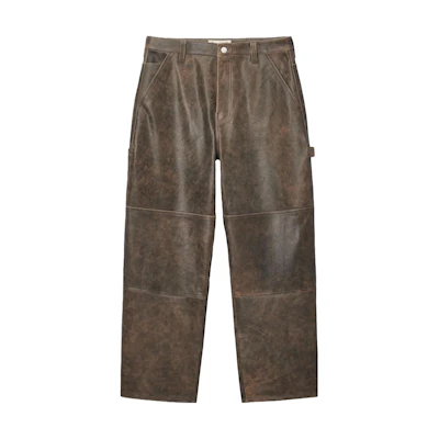 Stüssy Stussy FW23 Distressed Leather Work Pants Brown - Unisex Vintage Style. 116643