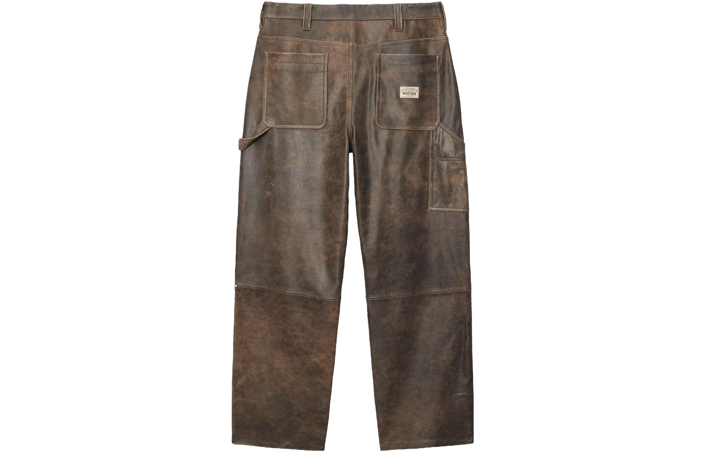 Stüssy Stussy FW23 Distressed Leather Work Pants Brown - Unisex Vintage Style. 116643 圖 3