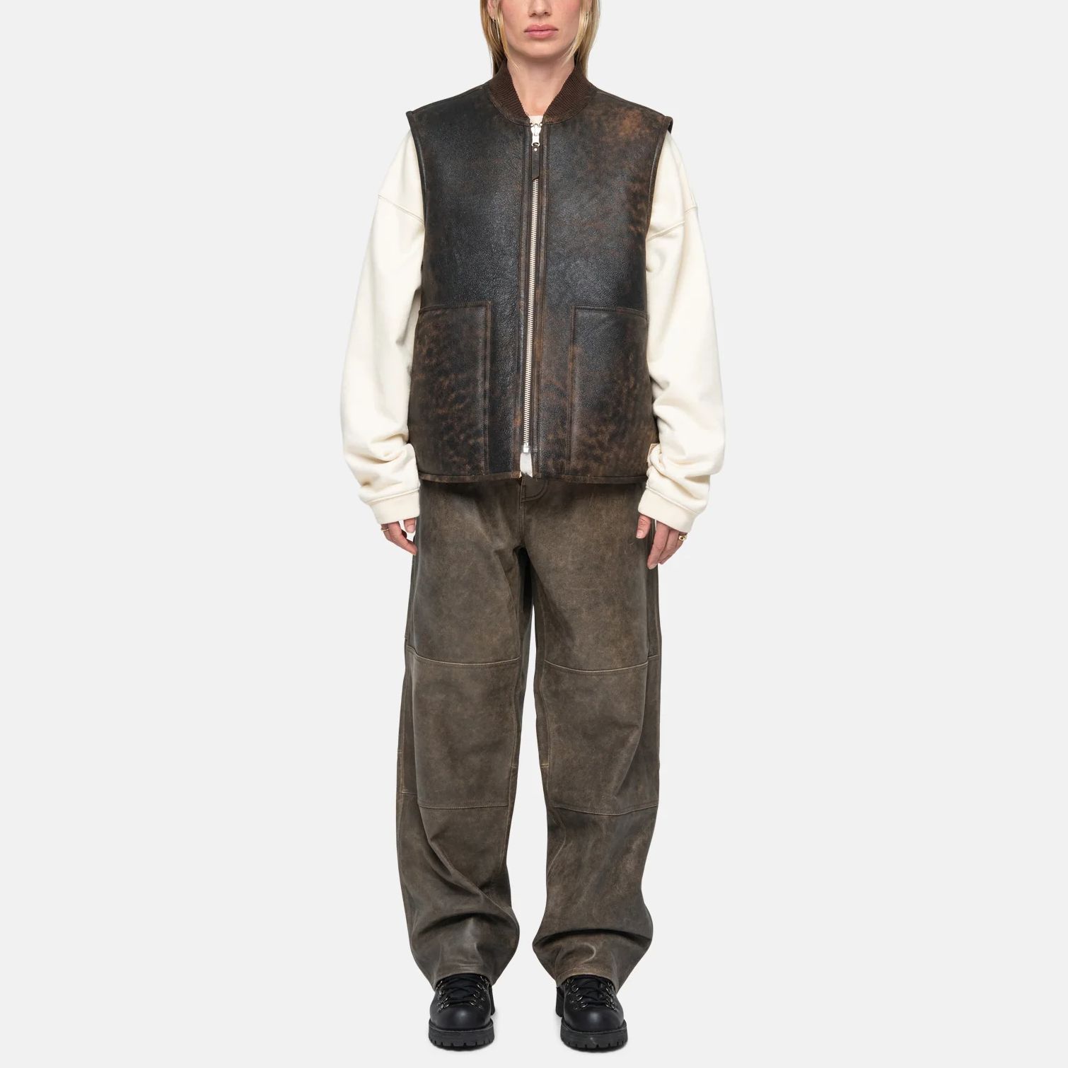 Stüssy Stussy FW23 Distressed Leather Work Pants Brown - Unisex Vintage Style. 116643 圖 7