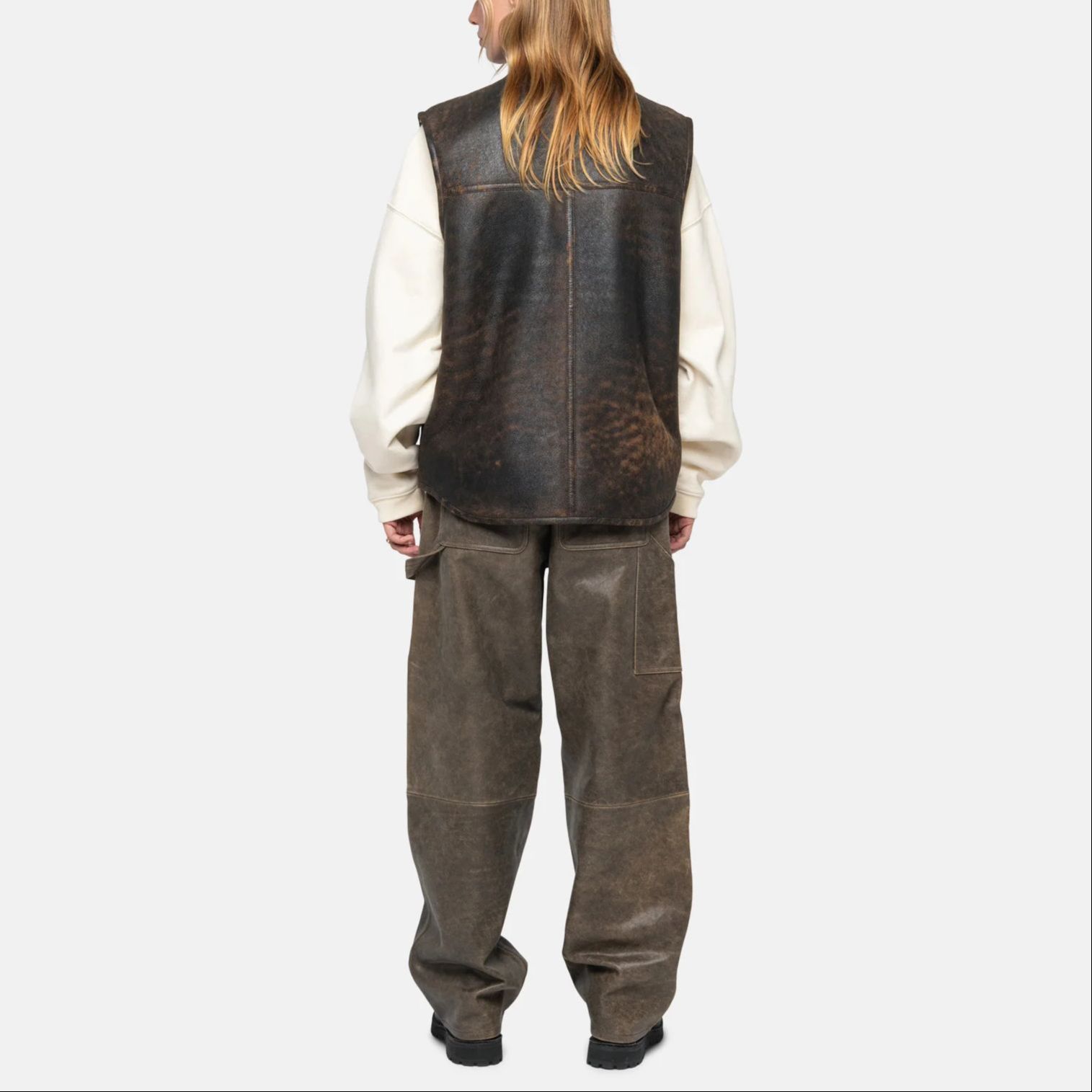 Stüssy Stussy FW23 Distressed Leather Work Pants Brown - Unisex Vintage Style. 116643 圖 8