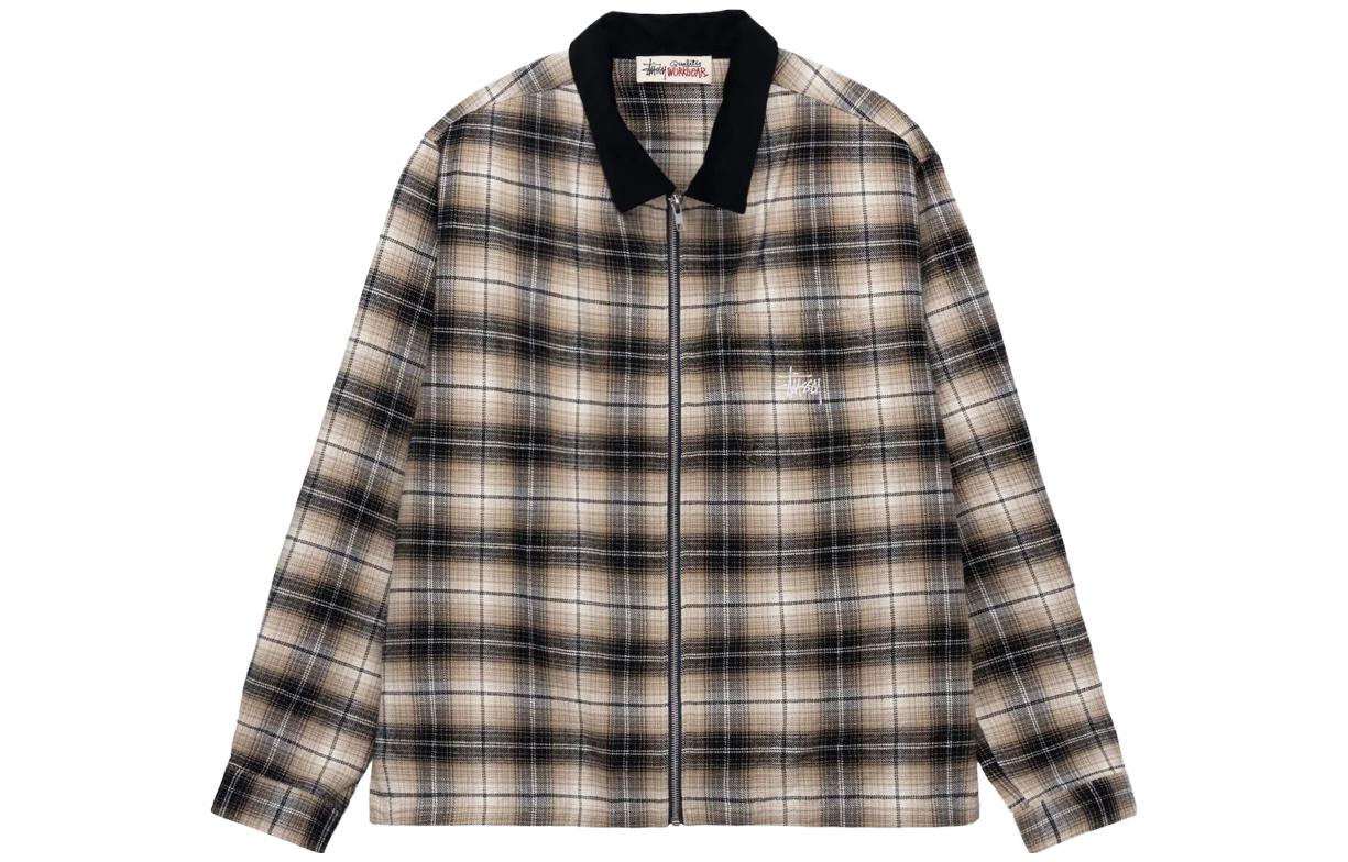 Stüssy Stussy FW23 Frank Plaid Corduroy Zip Shirt Retro Unisex Long Sleeve Top. 1110300