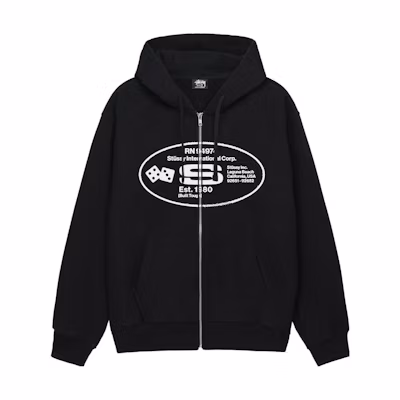 Stüssy Stussy FW23 Oval Corp Graphic Print Fleece Zip Hoodie Unisex Retro Sweatshirt. 1975018