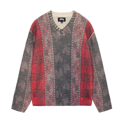 Stüssy Stussy FW23 Paisley Digital Print V-Neck Retro Knit Sweater Unisex Colorblock. 117209
