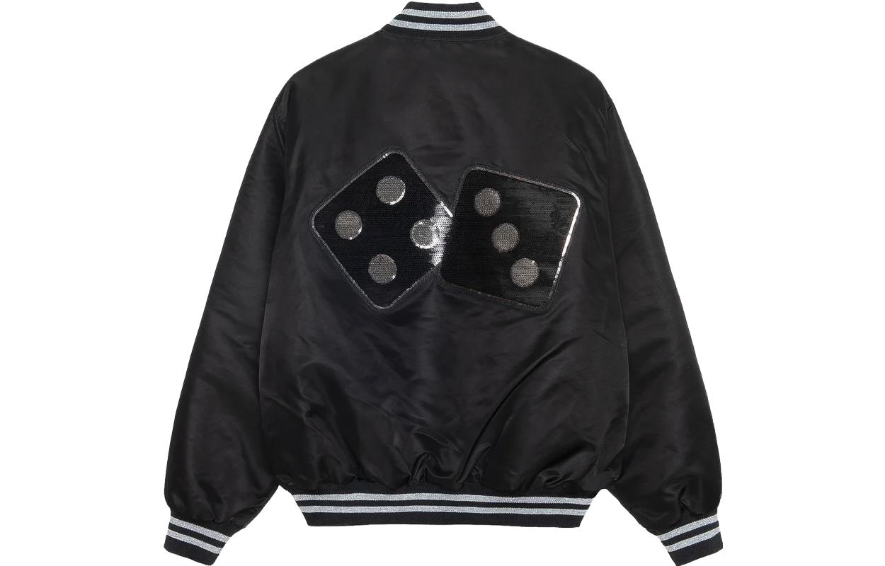 Stüssy Stussy FW23 Sequin Satin Jacket Black Retro Unisex Dice Pattern Warm Coat. 115718