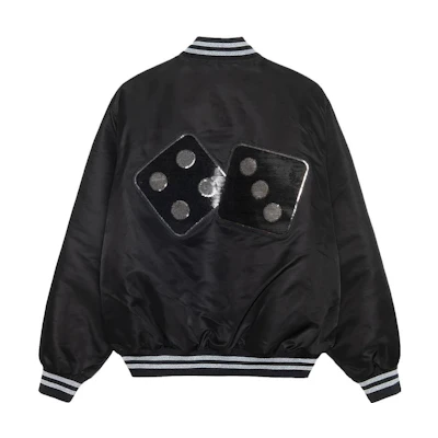 Stüssy Stussy FW23 Sequin Satin Jacket Black Retro Unisex Dice Pattern Warm Coat. 115718