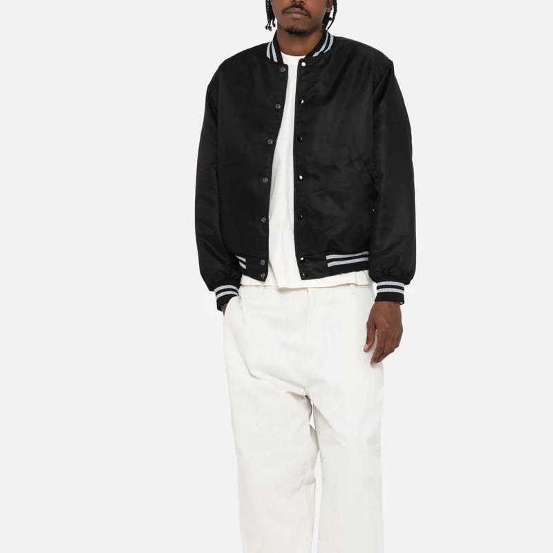 Sizing Stüssy Stussy FW23 Sequin Satin Jacket Black Retro Unisex Dice Pattern Warm Coat. 115718