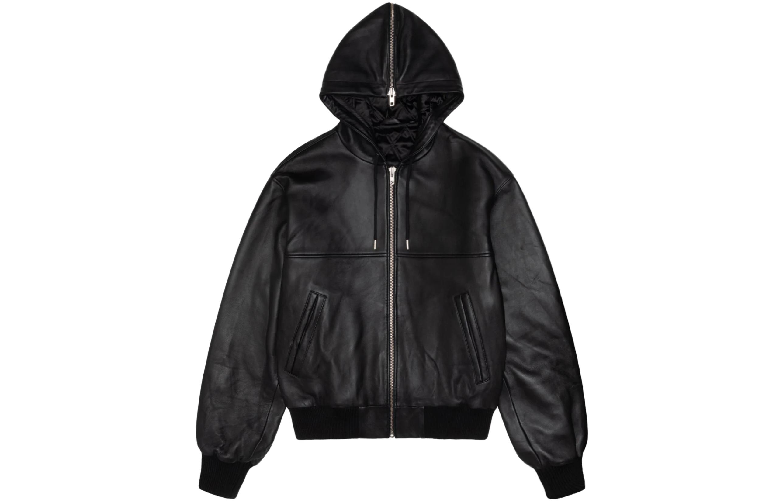 Order Stüssy Stussy 秋冬23 SS連結皮革飛行夾克 復古男女黑色連帽外套拉鍊款 115739