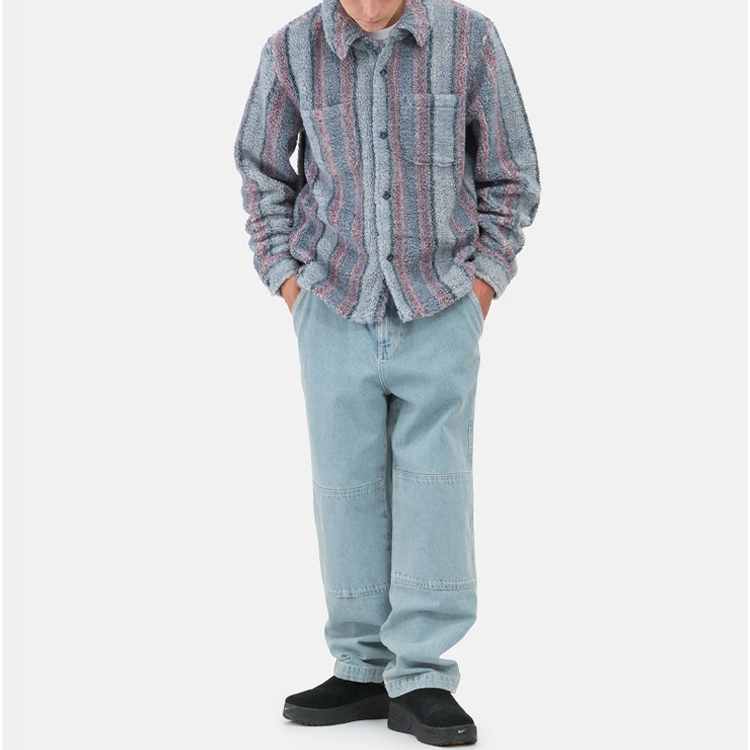 Details for 스투시 FW23 스트라이프 셔파 레트로 유니섹스 플리스 셔츠. 1110197