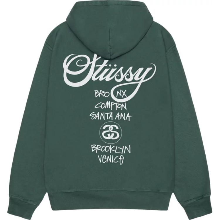 Stüssy Stussy FW23 World Tour Pigment Dyed Hoodie Retro Unisex Print Pullover. 3923851 圖 11