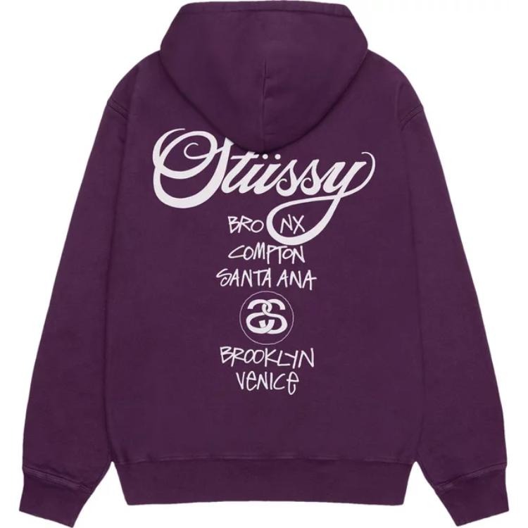 Stüssy Stussy FW23 World Tour Pigment Dyed Hoodie Retro Unisex Print Pullover. 3923851 圖 3