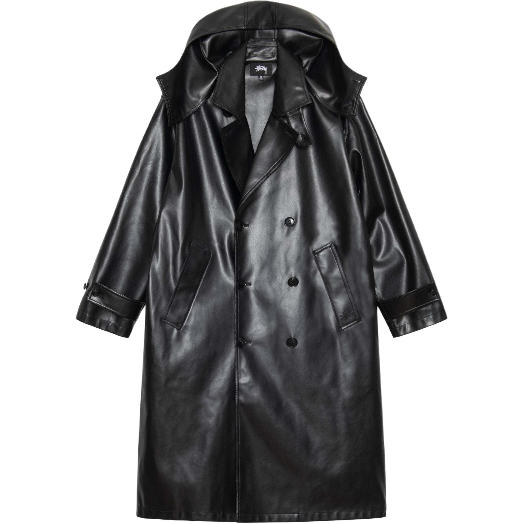 Stüssy Stussy FW24 Double Breasted Leather Trench Coat Black Unisex Retro Style FW. 115800 圖 2