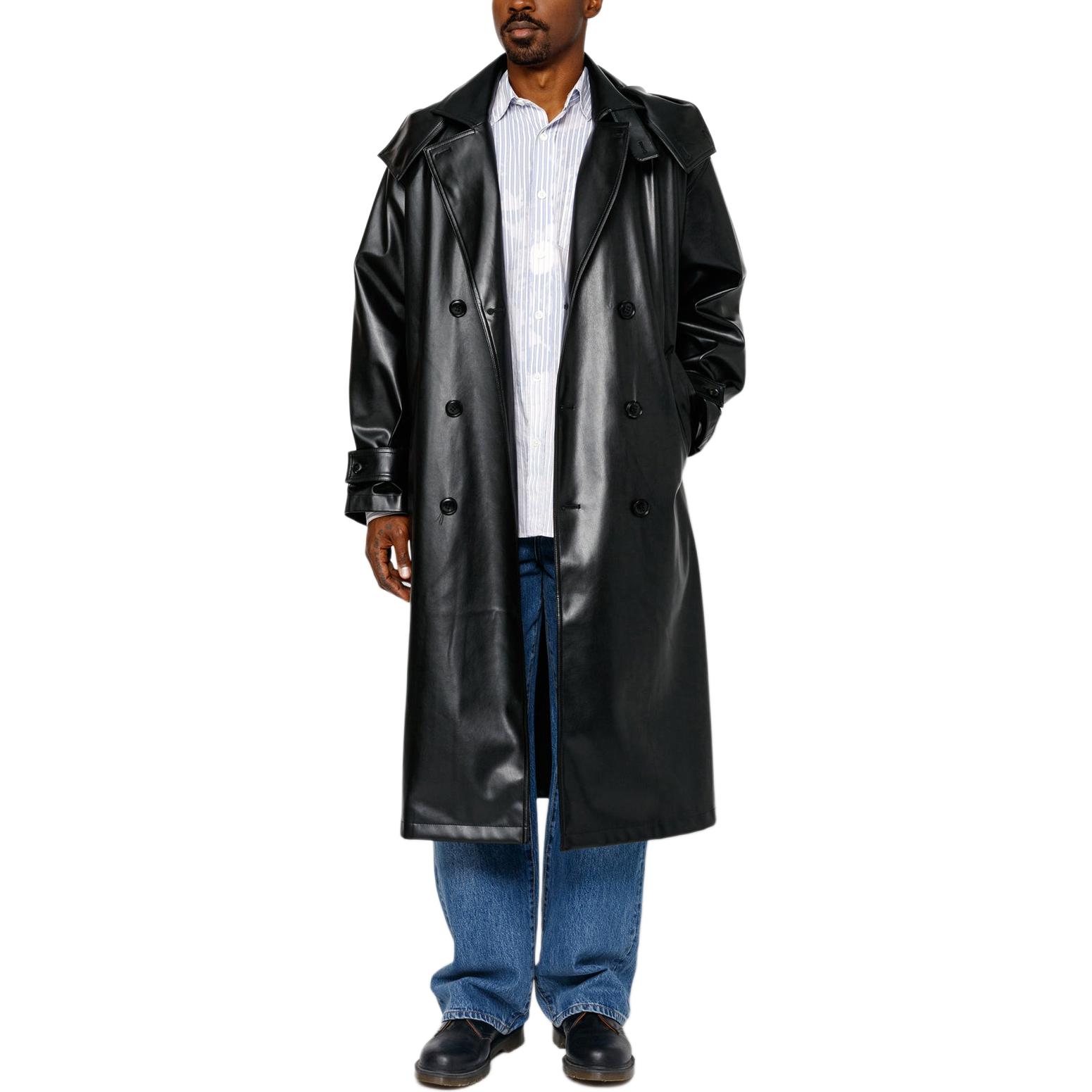 Stüssy Stussy FW24 Double Breasted Leather Trench Coat Black Unisex Retro Style FW. 115800 圖 4