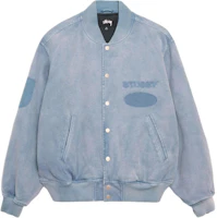 Stüssy Stussy FW24 Ghost Logo Canvas Varsity Jacket Unisex Retro American Style. 115820 Stüssy Stussy FW24 Ghost Logo Canvas Varsity Jacket Unisex Retro American Style. 115820