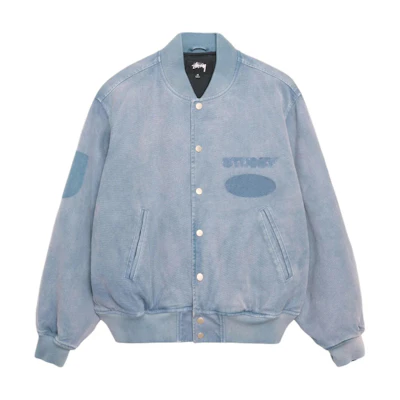 Stüssy Stussy FW24 Ghost Logo Canvas Varsity Jacket Unisex Retro American Style. 115820