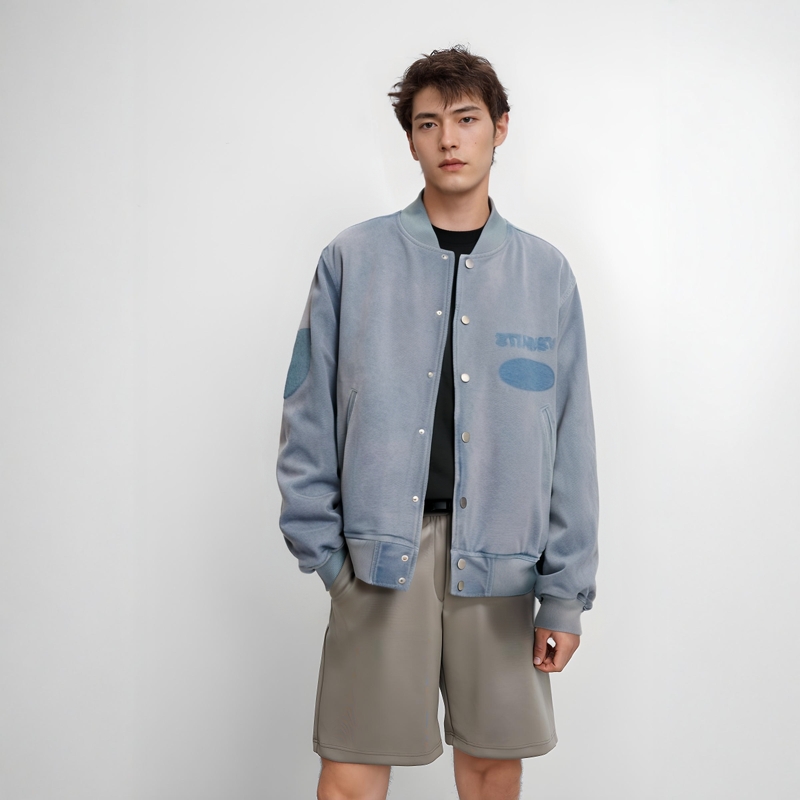 Purchase Jaket Varsity Kanvas Stüssy FW24 Ghost Logo Unisex Gaya Retro Amerika. 115820