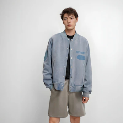 Jaket Varsity Kanvas Stüssy FW24 Ghost Logo Unisex Gaya Retro Amerika. 115820 Purchase Jaket Varsity Kanvas Stüssy FW24 Ghost Logo Unisex Gaya Retro Amerika. 115820