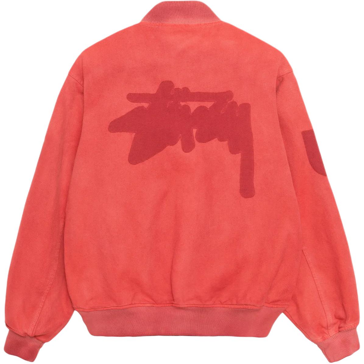 Sizing Jaket Varsity Kanvas Stüssy FW24 Ghost Logo Unisex Gaya Retro Amerika. 115820