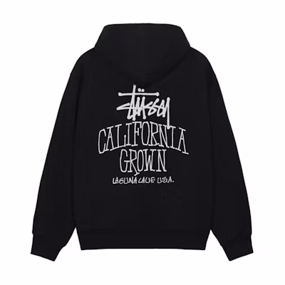 Stüssy Stussy FW25 Cali Grown Zip Hoodie Black Unisex with Back English Logo. 1975162