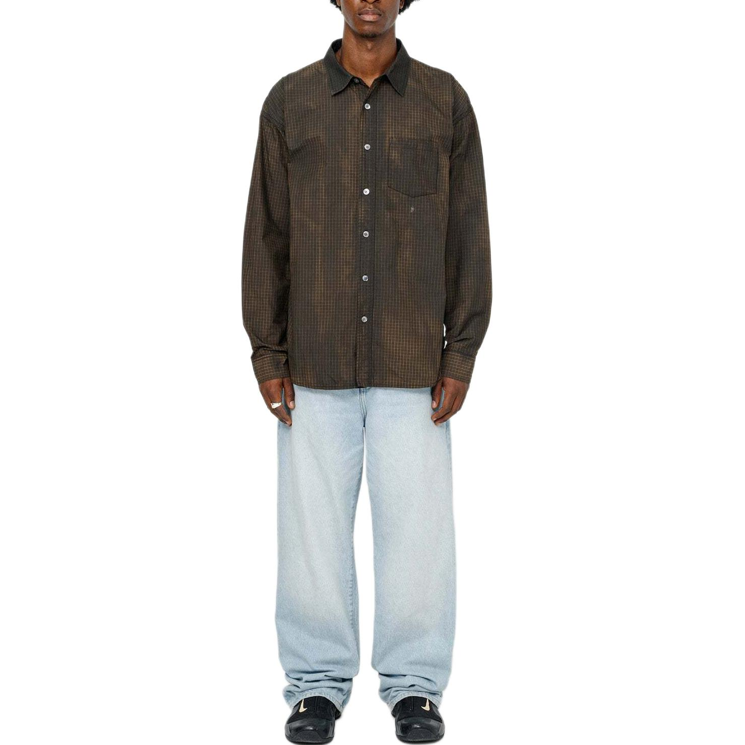 Sizing Kemeja Unisex Stüssy Holiday Classic Lengan Panjang Logo Sprayed Vintage. 1110345-stussy