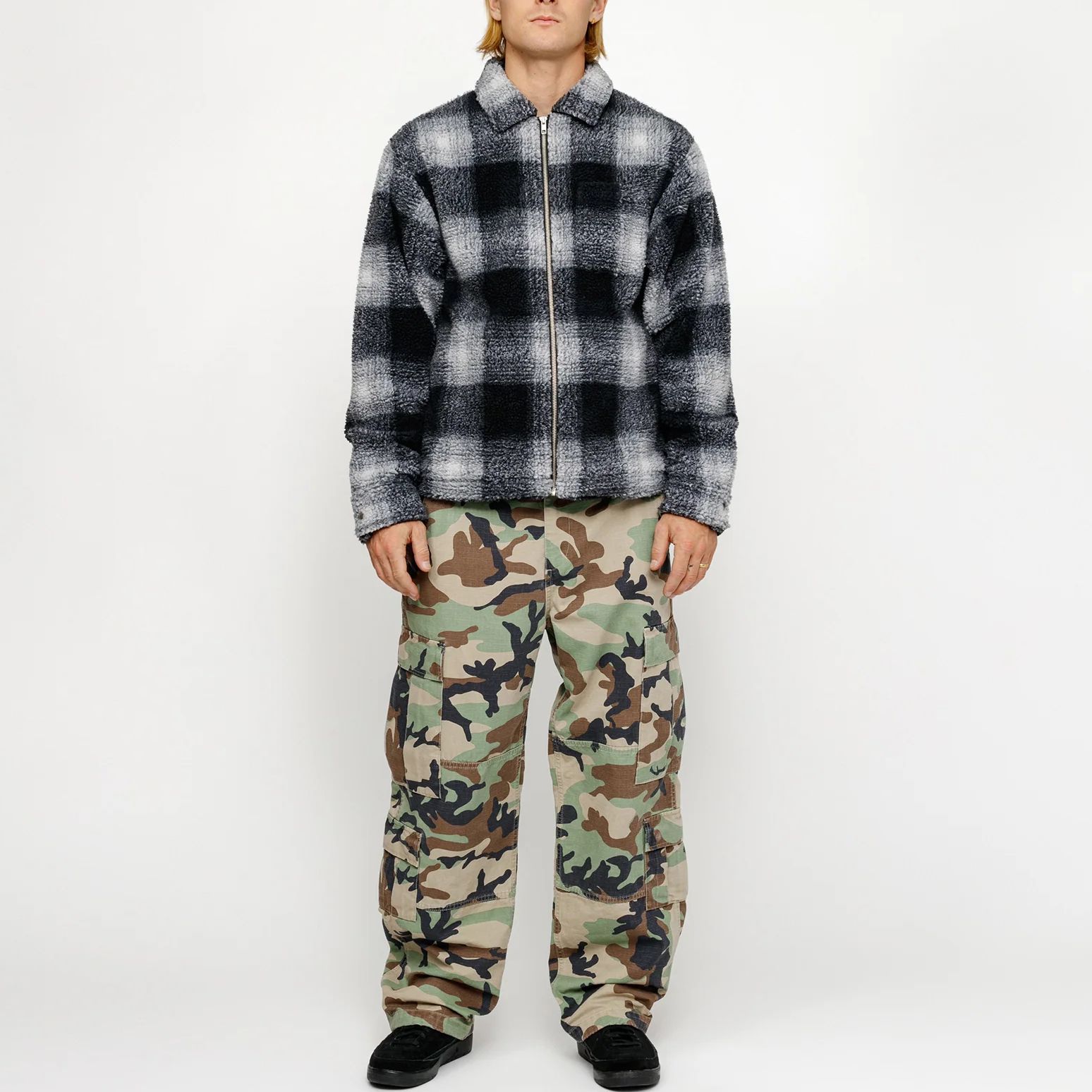 Stüssy Stussy Jacquard Plaid Loose Fit Zip-Up Retro Fleece Jacket Unisex 1110224 圖 5